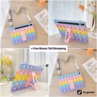 Silicone Case Pop it Samsung Galaxy Tab A9 8.7inch X110 X115 A7 Lite T225 Tab A6 7inch 2016 T280 T285 Tab 3V T116 Tab 3 Lite 7inch T11 T110 Tab S7 S8 S9FE S7+ S8+ S9+ S7FE S9FE+12.4inch Soft Case Pop it Standing Carrying Strap