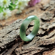 Green Jade Ring With White Plain Shape Size: 62mm.