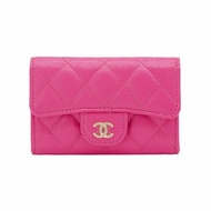 Chanel 金雙C菱格粒紋牛皮釦式卡夾/零錢包(AP0214-桃紅)