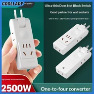 COOLLADY Wall Outlet Extender Ultra Slim 180° Rotation 2500W 4 Outlets Multi Power Splitter for Home