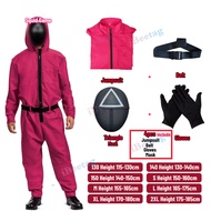 Squid game ชุดชุดคอสเพลย์ผู้หญิงสำหรับผู้ใหญ่และจั๊มพ์สูทสำหรับเด็กพร้อมหน้ากากป้องกันสำหรับทั้งชุดช