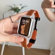 สายหนังพร้อมเคสสำหรับ Huawei Band 9 8 / Redmi Smart Band 2 / Xiaomi Smart Band 8 Active / Xiaomi Mi Band 7 Pro 7Pro สร้อยข้อมือสายรัดข้อมือเปลี่ยนสายนาฬิกาแบบบาง