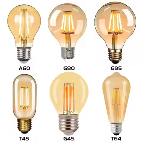 Edison Light Bulb T45 ST64 G80 G95 G125 4W 6W 8W 220V 110V Filament LED Bulb Retro E27 Warm Yellow L
