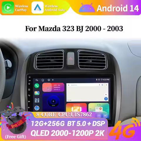 Wireless CarPlay Screen For Mazda 323 BJ 2000-2003 Android 14 Car Radio Multimedia System player Ste