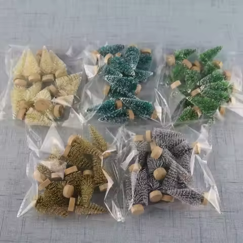 12Pcs Mini DIY Christmas Tree 4.2cm Fake Pine Tree Mini Sisal Bottle Brush White Christmas Tree Sant