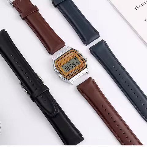 Cowhide watch strap for Casio A159W-N1 A158WA A168 wristband Vintage small square metal strap quick 