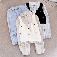 KEMEJA K111 11/ 9 ribbon vest striped shirt fh