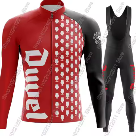 2025 Duvel Cycling Jersey Set Drink Beer Belgium red Clothing Suit Mens Long Sleeve MTB Bike Road Pa