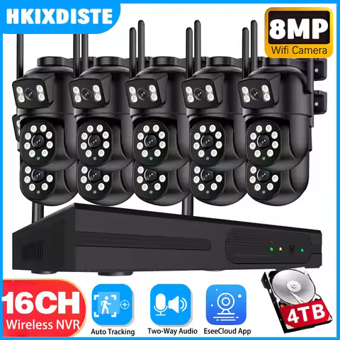 Smart 16CH WiFi NVR Kit 8MP Dual Lens Dual Screen WiFi Security Camera Outdoor Wirless CCTV Surveill
