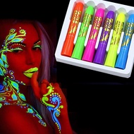 6pcs Halloween Glow pop In Dark Face Black Light Paint Uv Neon Face amp; Body Paint Crayon Kit Fluorescent Makeup Marker Christmas