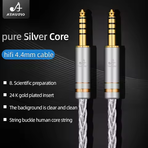 Pure silver HIFI 4.4mm Balance to 4.4 Balanced Audio Adapter Cable 4.4 Male to Male plug for HIBY zx