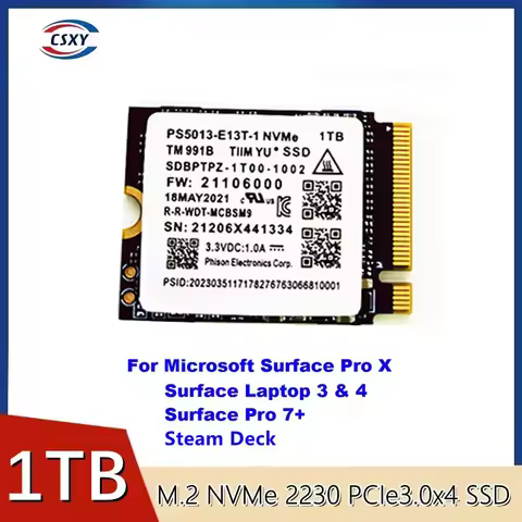 Original 1TB 2230 SSD NVMe PCIe 1T Gen3 x4 for Microsoft Surface Pro 7+ 8 Steam Deck Replace PM991a 