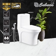 CABANA CWC8315 One Piece Wash Down Water Closet S trap 10 Inch 250mm Ceramic Material White Colour Soft Close Dual Flush Toilet Bowl WC / Jamban Duduk Tandas Bilik Mandi Toilet Bowl