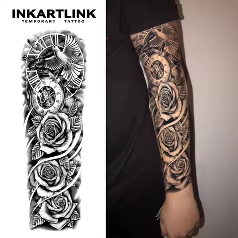 White Dove Rose Temporary Tattoo,Lasts To 15 Days New Technology Magic Waterproof Semi Permanent Sti