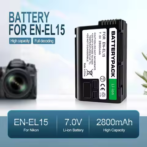 2pcs EN-EL15 ENEL15 EL15A EL15 Battery 2800mAh for Nikon 1V1,Z5,Z6,Z6 II,Z7,Z7II,D780,D850,D7500,D50