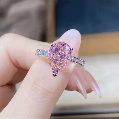 Pure 18K White Gold Ring Pinky Pear Shape 7CT Diamond Engagement Ring Female Marriage Jewelry Valent