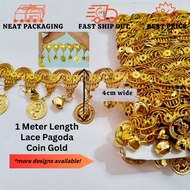 [1meter] Lace Gold 4cm Pagoda Coin Bell | Renda Emas | Baju Tradisional | Pengantin | Decoration Melanau | Sarawak