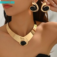 MIQUEL Geometric Jewelry Set, Glamorous Black/Blue/Rose Pink Necklace Earrings Set, Fashion Exaggera