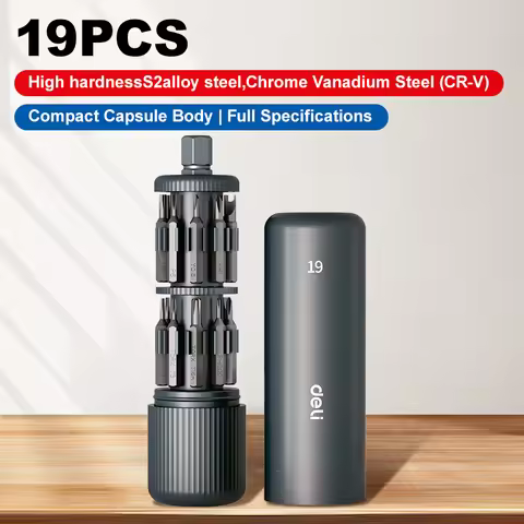 19pcs Capsule Precision Screwdriver Set with Handle, Includes Slotted/Phillips/Torx/Hex/U/5-Point Bi