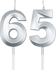 Silver 65th & 56th Birthday Candles for Cakes, Number 65 56 Candle Cake Cupcake Topper for Birthday 