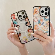 CASETiFY เคสโทรศัพท์การ์ตูนเจ้าหญิง Magsafe สำหรับ iPhone 11 12 13 14 Pro Max 14 Plus กล่องใส่แหวนแม่เหล็กใสชาร์จแบบไร้สายฝาแข็งแม่เหล็กที่แข็งแกร่ง