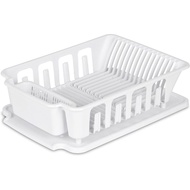 STERILITE 2-Piece Large Sink Set Dish Rack Drainer, White (18 L x 13 3/4" W x 5 1/2" H), 3/4" L x 3/