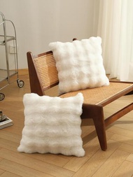 1入組無填充物素色毛絨靠墊套白色軟抱枕套適用於沙發、客廳