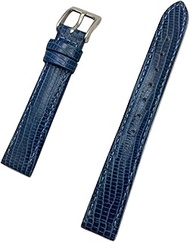14mm Blue Genuine Leather Watchband | Tail Lizard Grained, Lightly Padded, Replacement Wrist Strap B