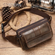 EDERN Men's Waist Bag Genuine Leather Belt Bag Chest Bag for Men Retro Casual Travel Waist Packs Multi-pocket Cowhide Waist Bag Sling Bag