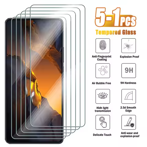 5-1Pcs Tempered Glass For Xiaomi Poco F3 F4 GT F5 Pro Screen Protector for Xiaomi Poco C61 C55 C50 C