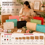 Large and Small Horizontal Paper Gift Bags, Plain Kraft Packaging Bags for Cosmetics, Apparel Gift