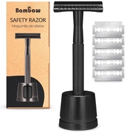 Bambaw Double Edge Safety Razor with 5 Safety Razor Blades, Single Blade Razor for Men with Razor St