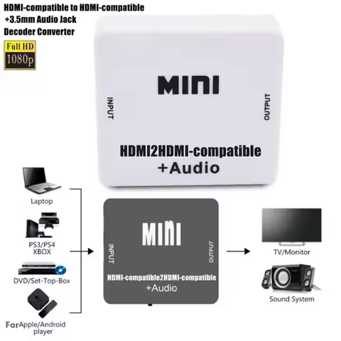 1080P HD MINI HDMI-compatible to HDMI-compatible+AUDIO Video Converter Decoder Adapter Remove HDCP K