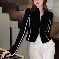 AJW [WBH] Jaket Vintage Zipper Knit Import Premium | Atasan Wanita Monochrome Resleting Jaket Rajut 