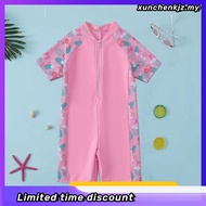 10-37KG Kids Swimwear Fashion Print Short Sleeve One-pieces Swimsuit for Boy Girls Front Zipper Swim