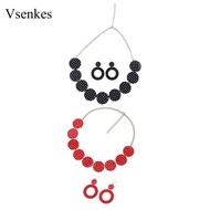 [Vsenkes] 50'S Design Earrings And Necklace Set Dangle Earrings Casual Bohemia Earrings Polka Dot Ea