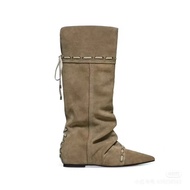 Inner Height-Increasing Stacked Boots - Foldable Western Style Cowgirl Boots with Long Shaft Design