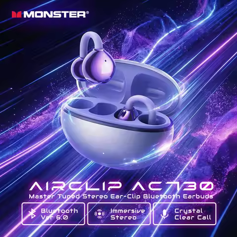 Monster AC730 OWS Ear Clip Headphones 360° Immersive Stereo Bluetooth 6.0 Earphones IPX4 Waterproof 