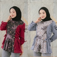 Baju Wanita Blouse Kombinasi Batik Terbaru Motif Bunga | Blouse Batik