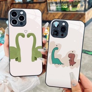 Cute cartoon dinosaur glass case for iPhone 17 16 15 14 13 12 11 8 7 6 6s 6p 7p 8p 6g 7g 8g Pro Ma
