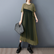 XITAO Gauze Patchwork Loose Female Dress Short Sleeve Pullover Irregular Casual Temperament Slimming