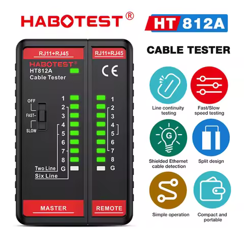 HABOTEST HT812A Cable Tester Network Telephone Cable 8P 6P 4P 2P & Shielded Line Continuity Ethernet