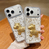 3D Korean Gold Little Horse Get Money Right Now Glitter Sequin Transparent Phone Case For VIVO X100S