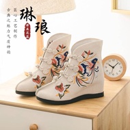 Autumn Style Embroidered Boots Cloth Shoes Dance Women's Wedge Heel Inner Heightening High Ethnic Hanfu Bo