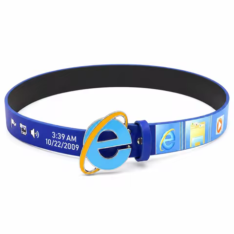 Vintage Y2K Internet Explorer Meme Belt 110cm, Unsex Tech Style Leather Belt with Alloy Buckle Nosta