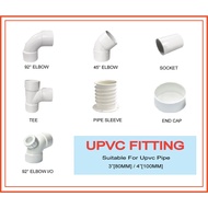 3"/4"[82mm/110mm] UPVC white Pipe Fitting[Socket 92° Elbow 45° Elbow Pipe Sleeve Elbow I/O Tee End C