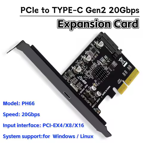 [PH66] PCI-e To USB 3.2 Gen2×2 Expansion Adapter Card 20Gbps PCI Express Expansion Card To USB3.2 Ge