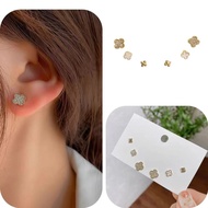 925 Silver Needle Earrings 2024 Set Classy Earrings Female Niche Exquisite Small All-Match Golden Earrings Simple Style Four-Leaf Clover Earrings Female Girl Gifts Valentine's Day Gifts for Girlfriends Classmates Birthday Gifts