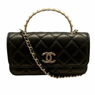 CHANEL 香奈兒 COCO HANDEL 珍珠裝飾迷你包 皮革 黑色 金釦