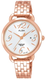 นาฬิกาข้อมือผู้หญิง ALBA รุ่น AH7N18X1 ขนาดตัวเรือน 31.5 มม. หน้าปัดสีขาว ประดับด้วย Crystal จาก Swarovski มีวันที่ Quartz 3 เข็ม ตัวเรือน สายStainless steel